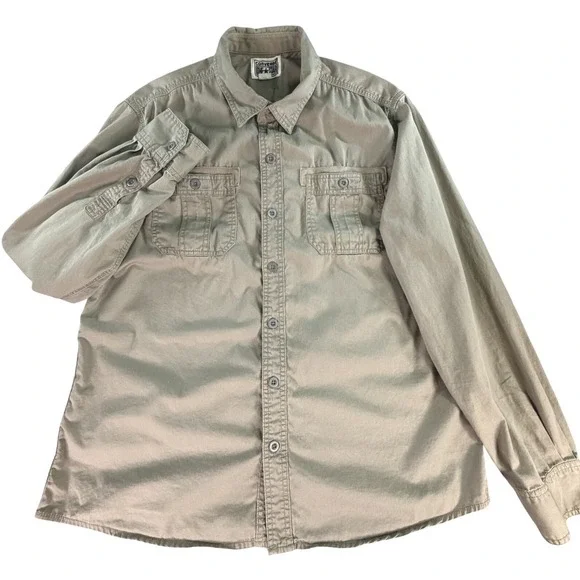 Converse One Star Mens Long Sleeve Button Up Shirt Khaki Utility Pockets Size L - Picture 2 of 8